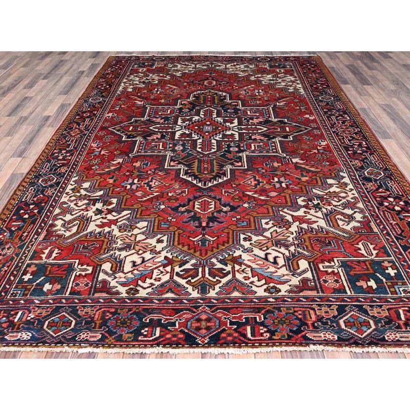 Shahbanu Rugs Husker Red Vintage Persian Heriz Pure Wool Hand Knotted